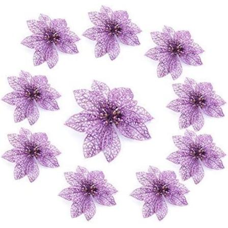 Juledekorasjon Glitter Lilla Juleblomster Hule