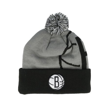 Outerstuff - NBA Grijs pom Beanie - Kids Brooklyn Nets NBA Street Hoop Beanie Grey/Black Pom @ Hatstore