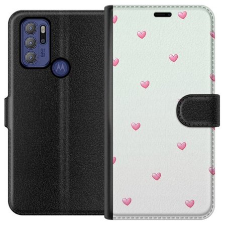 Kompatibel Tegnebogsetui til Motorola Motorola Moto G60S Minimalistisk mønster med lyserøde hjerter på en lysegrå baggrund, sødt og enkelt design