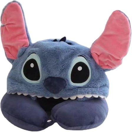 U-formet nakkepute for reiser, barns tegneserie Stitch reisepute med hette, flyreise sovepute