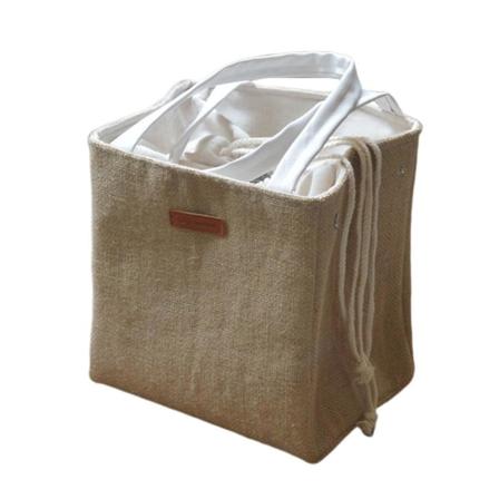Återanvändbar Lunchväska i Bomull och Linne Isolerad Lunchväska Lunchbox Väska Handväska Kylväska F Yellow 22*16cm