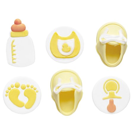 Sockerdekorationer Baby Shower Gul/Vit 6-pack