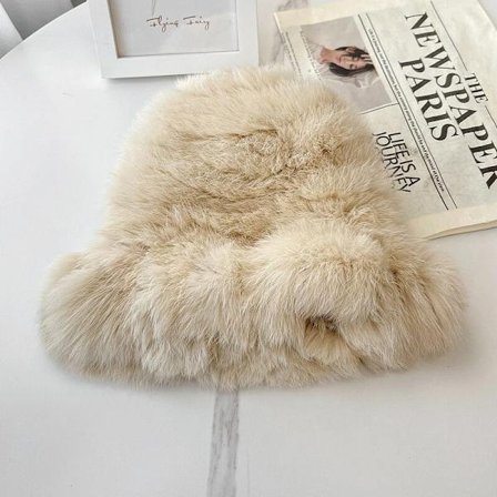 Vinterhue til kvinder, naturlig strikket kaninpels, varm og uden skygge.