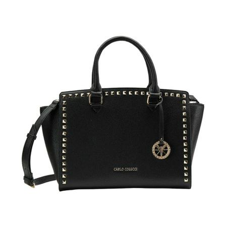 Carlo Colucci, Elegant short handle bag with rivets Cesarin Zwart, Dames, Maat:ONE Size