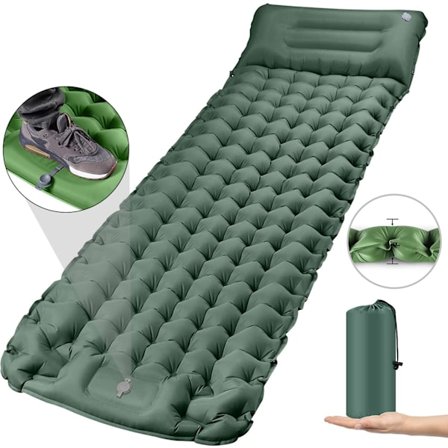 Retkeilypatja jalkapumpulla ja automaattisella täytöllä