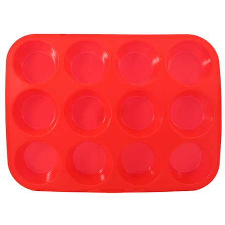 Bakform i Silikon, Röd - 12 Koppar, Icke-Klibbig Form för DIY Muffins och Cupcakes