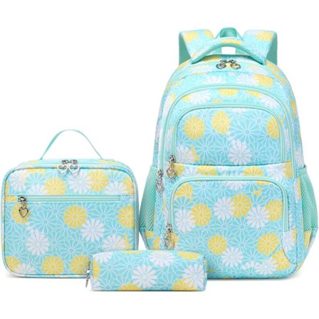 3-delt sæt rygsæk, batikfarvet skoletaske med madkasse til piger, sød og letvægtsrygsæk til småbørn til førskole og folkeskole(