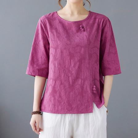 Broderi T-shirt För Kvinnor Med Rund Hals T-shirt