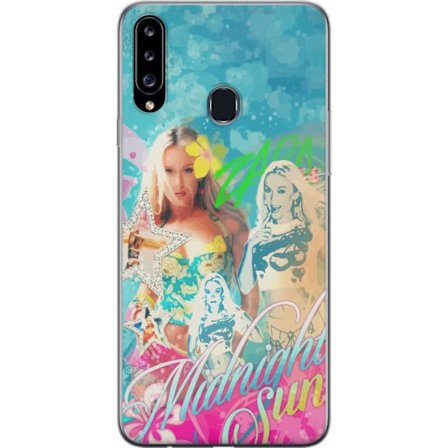 Yhteensopiva Puhelinkuori Samsung Galaxy A20s Seikkailumaailma Steve, Creeper ja eläimillä värikkäässä palikkagrafiikassa