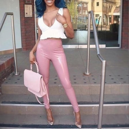 Korkeavyötäröiset nahkalegginsit, yksiväriset, kirkkaat, nilkkapituiset PU-legginsit syksyyn, kevääseen ja talveen