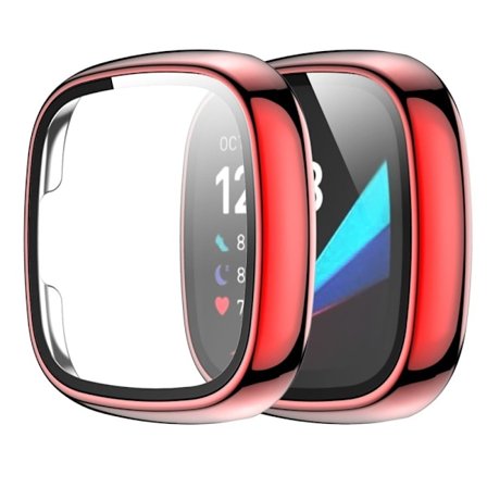 Fitbit Sense / Versa 3 electroplating cover with tempered glass - Red