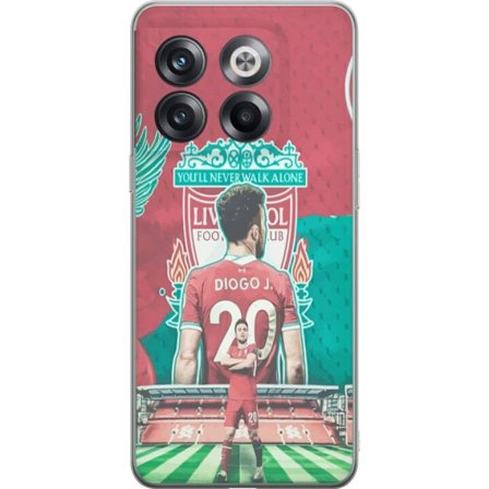 Yhteensopiva Puhelinkuori OnePlus 10T Liverpoolin jalkapalloilija Diogo J numerolla 20 seuran vaakunan edessä You'll Never Walk Alone urheilukuva