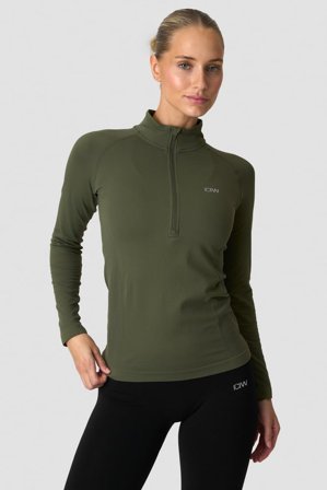 ICANIWILL - Define seamless 1/2 zip Dark Khaki Green - Dames - sportkleding van ICIW