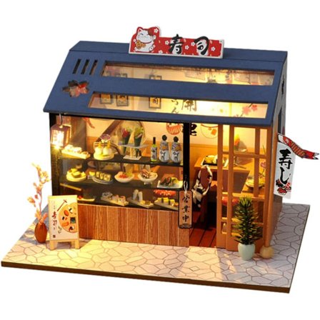 Bokhörna, Japanskt Miniatyrhus-Kit, Miniatyrhus med Skyddande Hölje och LED-Lampa-FA-