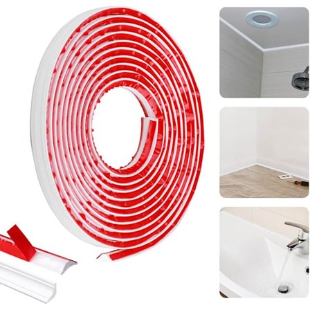 5m Fleksibel Selvklebende List - Vanntett Hvit PVC Kvartrund - Plast Selvklebende List for Veggskjøter