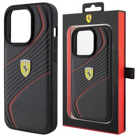 Ferrari Twist Metal Logo beskyttelsesdeksel til iPhone 15 Plus - svart