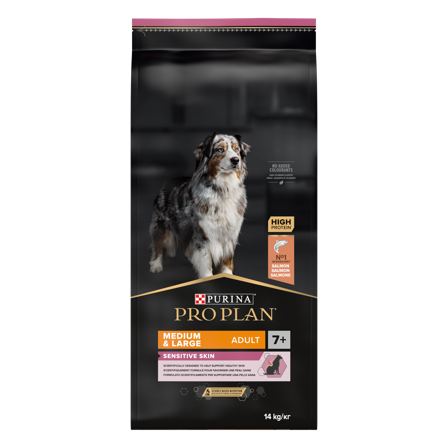 Purina Pro Plan - Adult 7+ Sensitive Skin Medium & Large tørrfôr til mellomstore og store hunder, 14 kg - Hund - Hundefôr & hundemat - Tørrfôr for 