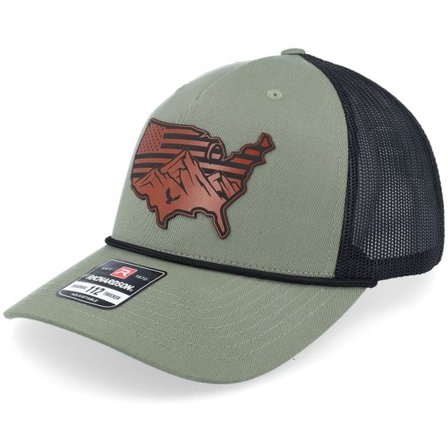 Iconic - Grön trucker Keps - Usa Map Flag Brown Patch Loden/Black Rope A-Frame Trucker @ Hatstore