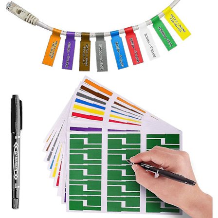 20 st färgglada kabelmärken med markeringspenna, sladdmärken kan skriva på, självhäftande trådmärken utskrivbara A4-ark för laserskrivare