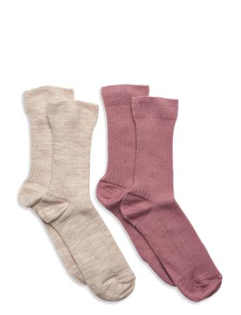 Sock 2P Bg Wool Rib Socks & Tights Socks Multi/mønstret Lindex*Betinget Tilbud