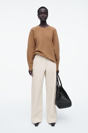 COS Femme Pantalon Large En Coton in Beige