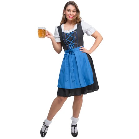 Oktoberfest Dirndl Klänning Blå & Svart