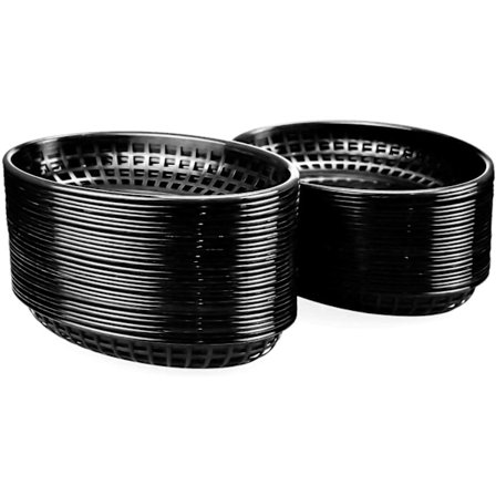 50 stk. ovale madkurve i plast til fastfood, pommes frites, chips, sandwich, hamburger, picnic, grillfest, sort