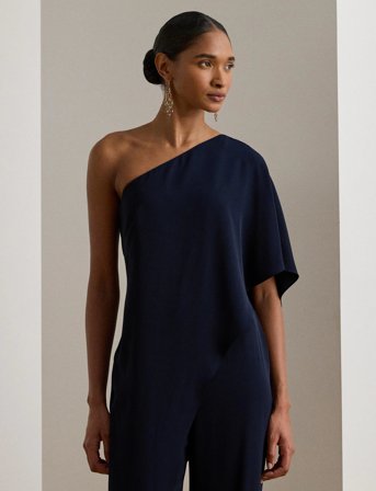 Lauren Ralph Lauren Cape Georgette One-Shoulder Jumpsuit - Navy - 34