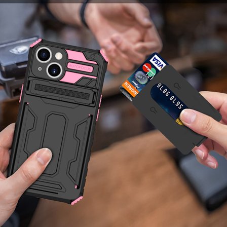 iPhone 15 - Stöttåligt Skyddsfodral med 3 Kortfack