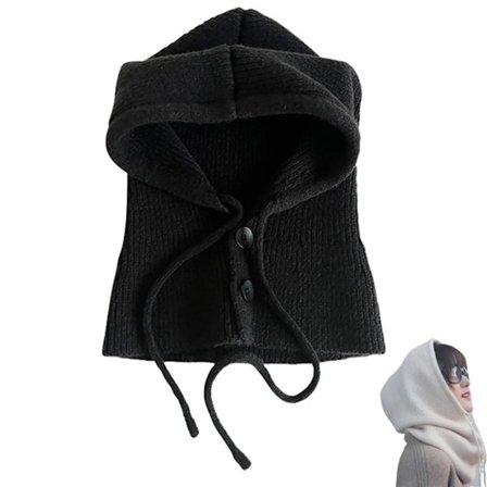 Kvinners Vinterlue Strikkede Hette Skjerf Balaclava(Svart)