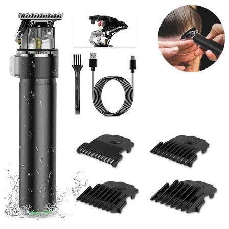 Svart skjeggtrimmer: T-blad trimmer, vanntett, USB-oppladbar KLB