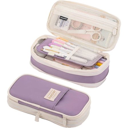 Penneveske med stor kapasitet, stor penneveske, utvidbar skrivebordsorganisator med høy kapasitet, søt veskeholder (lilla)