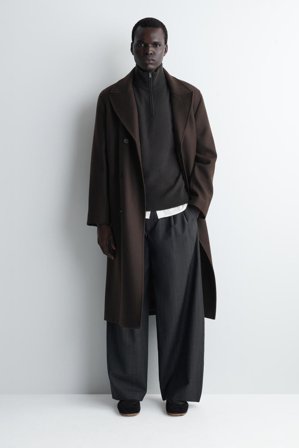 COS Men's Merino Wool Wide Leg Trousers in Black