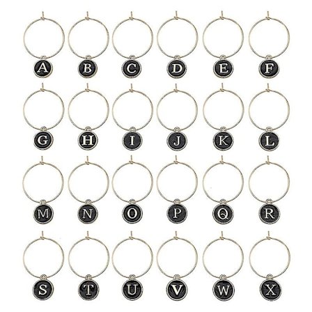 Vinglas Charm Markører Tags, Vinglas Ringe Sjove Drikke Markører Vinglas Identifikator Til Polterabend Vinsmagning Fest Dekorationer, Bogstavsæt