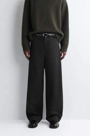 COS Men's Pleated Cotton Relaxed-Fit Wide-Leg Trousers in Black