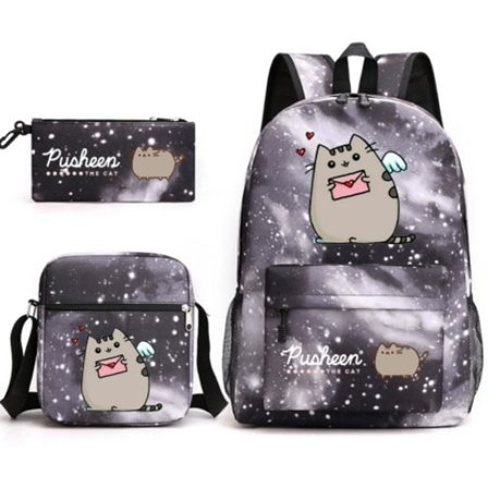 Pusheen 3-delars Set Ryggsäck Mochila Barn Väskor med Kapacitet