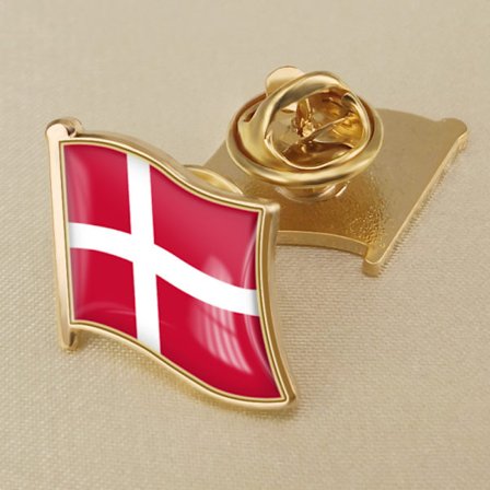 Dansk flag krystallim-badge broche, verdens flag badge