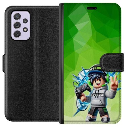 Kompatibelt Lommeboketui til Samsung Galaxy A52s 5G Roblox-inspirert gamerfigur med headset, håndkontroll og energiske effekter mot grønn bakgrunn