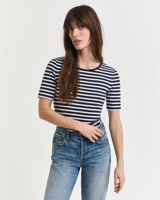 GANT - Ribbestrikket t-skjorte med striper til dame evening blue