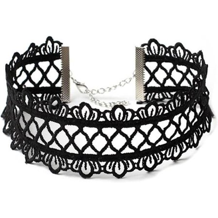 Svart gotisk uthulet blonde choker halskjede bredt blonde halskjede kjede svart choker flat blonde dame- og jentehalskjede
