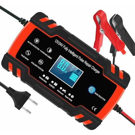 Intelligent bil- og motorcykelbatterioplader 8A 12V/24V, bilbatterioplader vedligeholdelsesenhed, 3-trins batterioplader og automatisk 