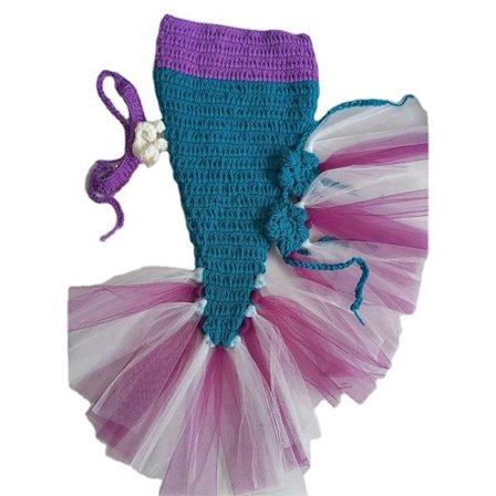 Vacker sjöjungfrudräkt i ull, handgjord virkad fotograferingströja för nyfödda