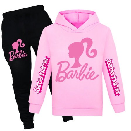 Børns Barbie Cosplay Plys Hoodie Jakke Tegneserie Bukser Sæt pink 130cm
