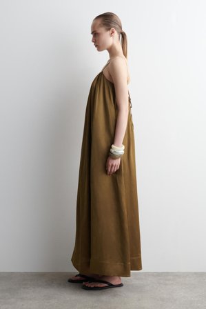 COS Women's Pleated Fluid Maxi Dress in Beige