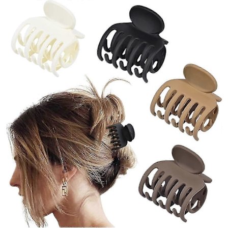Hårklemmer med dobbelt række tænder, små kloklemmer til tyndt hår, 4 stk., 4 cm, medium mat, skridsikre håraccessories til kvinder og piger
