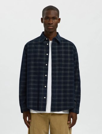 Selected Slmregclaus Cord Yd Check Ls Shirt - Navy - S