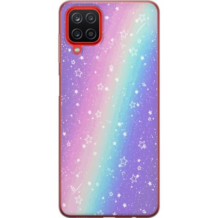 Kompatibel Mobilcover til Samsung Galaxy A12 Rainbow-farvet pastelbaggrund med hvide stjerner og glitrende prikker i blød overgang