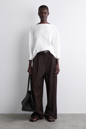 COS Women's Blusa In Cotone Con Scollo A Barca in Bianco