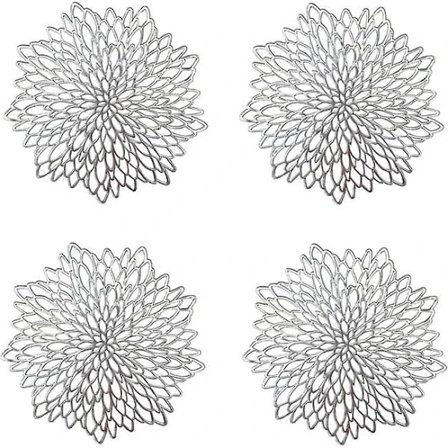 4-delad silverfärgad bordstablett, matchande rund bordstablett, rund bordstablett