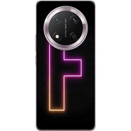 Yhteensopiva Puhelinkuori Honor Honor Magic7 Lite Neonkirjain F vaaleanpunaisella, sinisellä ja keltaisella valokehyksillä tummaa taustaa vasten, gr
